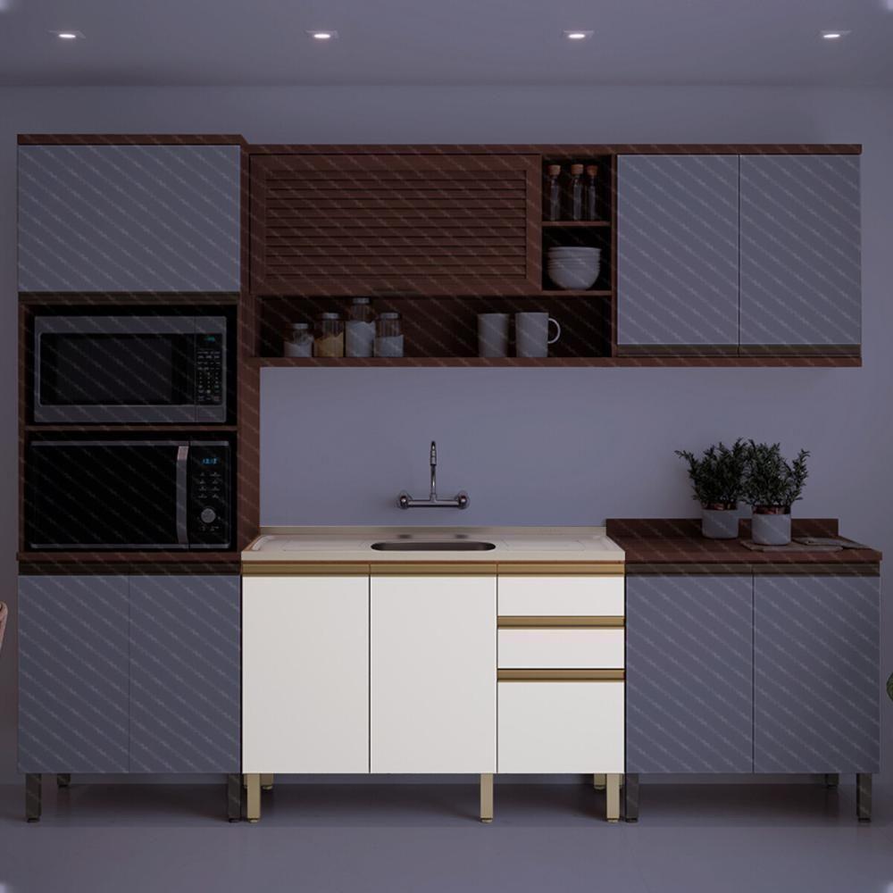 Balcão De Cozinha Gabinete Pia Com 2 Portas E 3 Gavetas 120cm Multimóveis Cr20397 Freijó-branco - 6