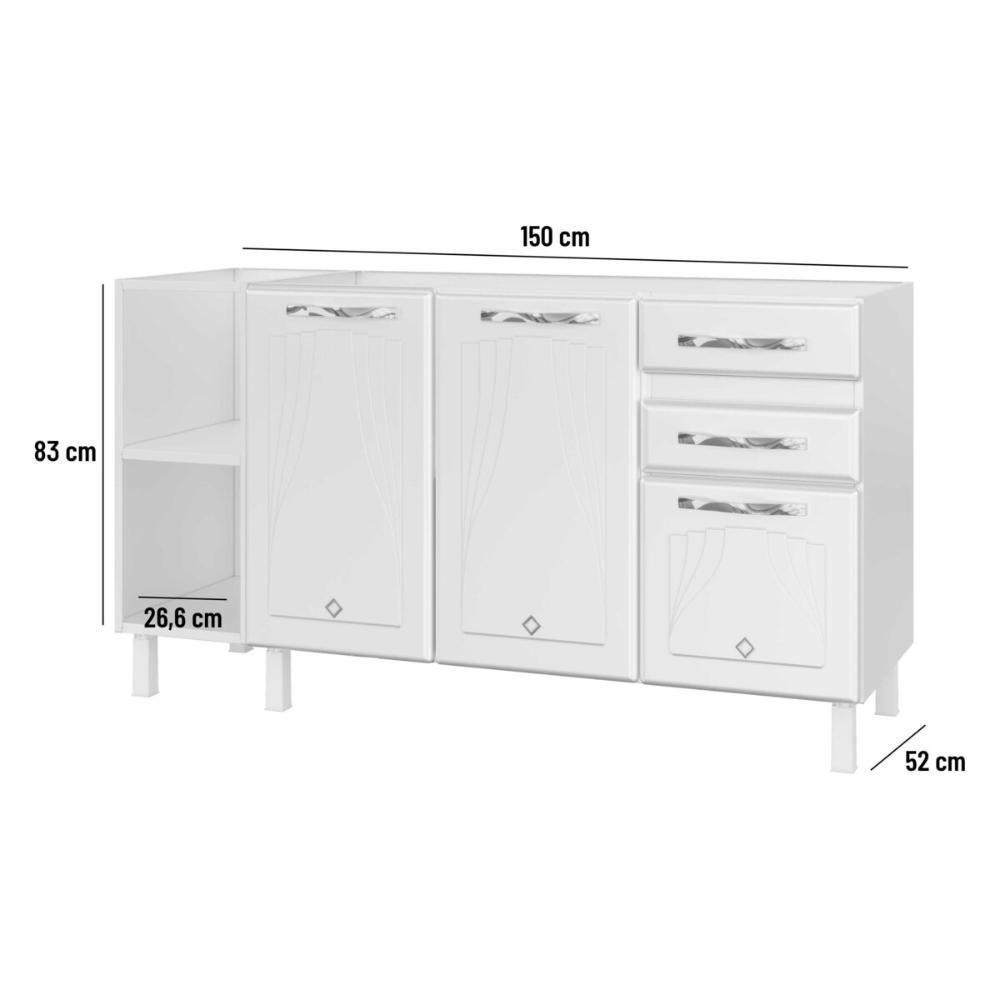 Balcão De Cozinha De Aço Gabinete Para Pia 3 Portas 2 Gavetas 150cm Multimóveis Cr20355 Branco - 3