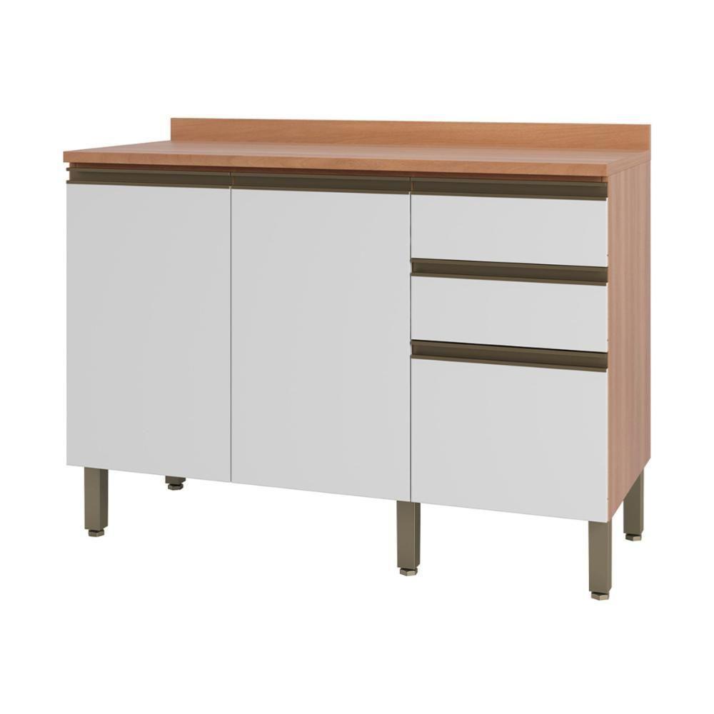 Balcão De Cozinha Com Tampo 2 Portas E 3 Gavetas 120cm Multimóveis Cr20398 Freijó-branco - 1