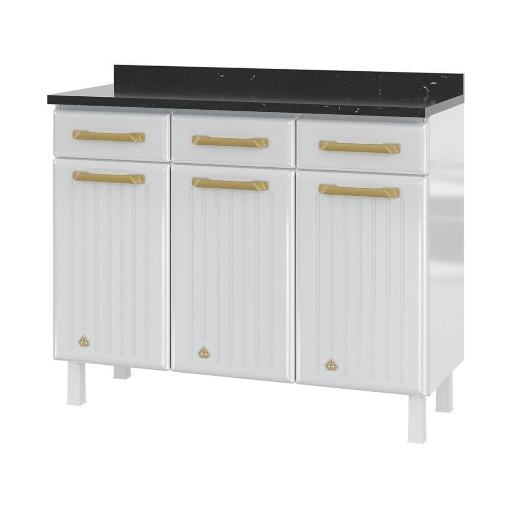 Balcão De Cozinha De Aço Com Tampo 3 Portas E 3 Gavetas 105cm Multimóveis Cr20360 Branco - 1