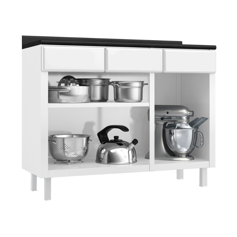 Balcão De Cozinha De Aço Com Tampo 3 Portas E 3 Gavetas 105cm Multimóveis Cr20360 Branco - 3
