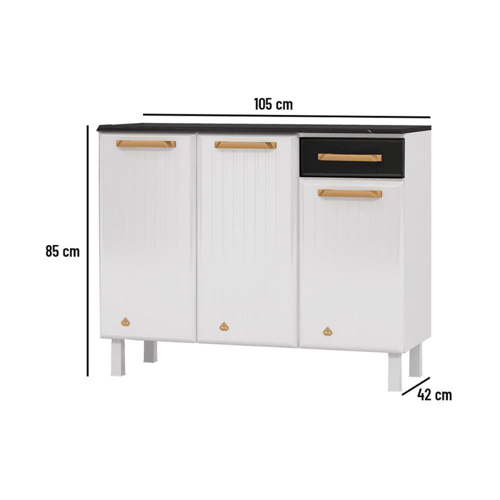 Balcão De Cozinha De Aço Com Tampo 3 Portas E 1 Gaveta 105cm Multimóveis Cr20361 Branco-preto - 2