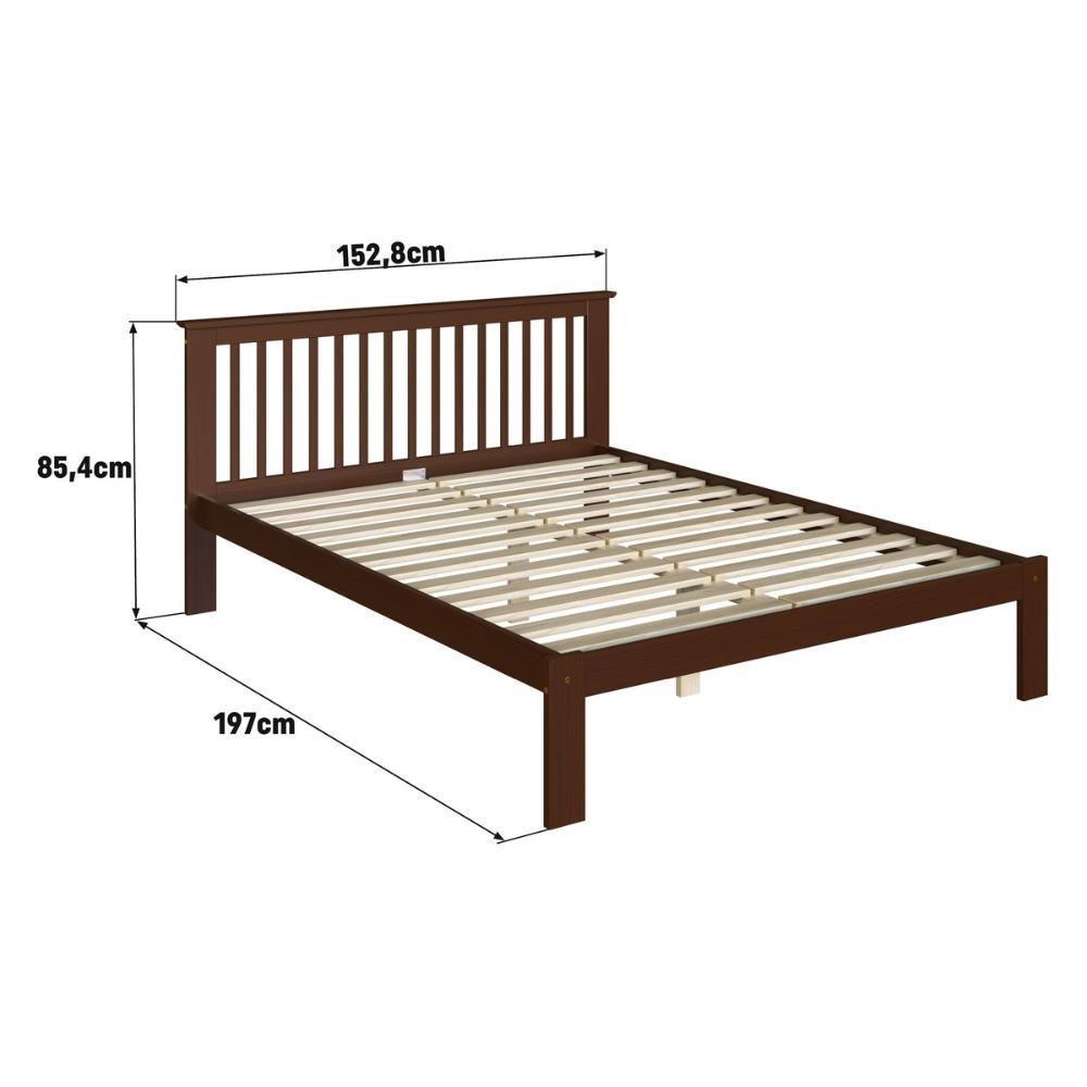 Cama De Casal De Madeira Maciça Para Colchão 138x188cm Multimóveis Cr35273 Walnut - 3