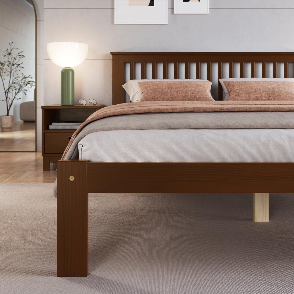 Cama De Casal De Madeira Maciça Para Colchão 138x188cm Multimóveis Cr35273 Walnut - 5