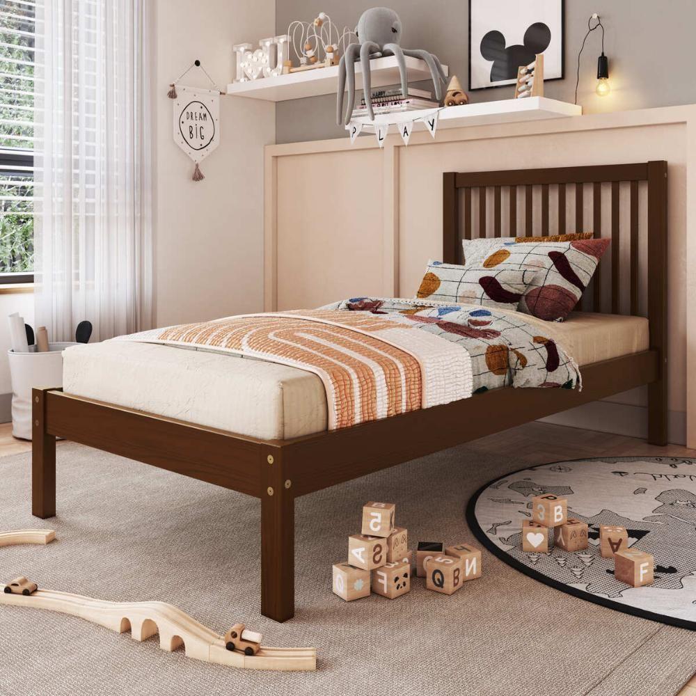 Cama De Solteiro De Madeira Maciça Para Colchão 88x188cm Multimóveis Cr35277 Walnut - 1