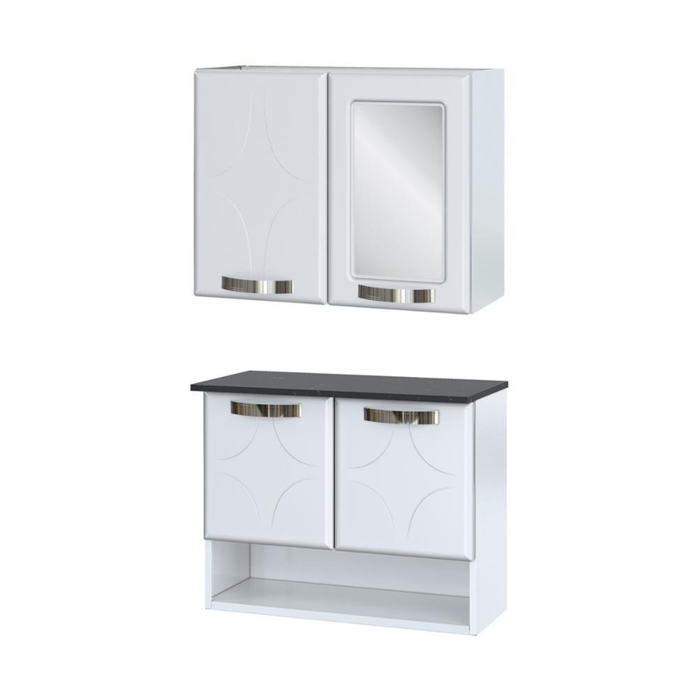 Conjunto Gabinete De Banheiro Com Espelheira Suspenso 70,5cm Multimóveis Cr10144 Branco - 2