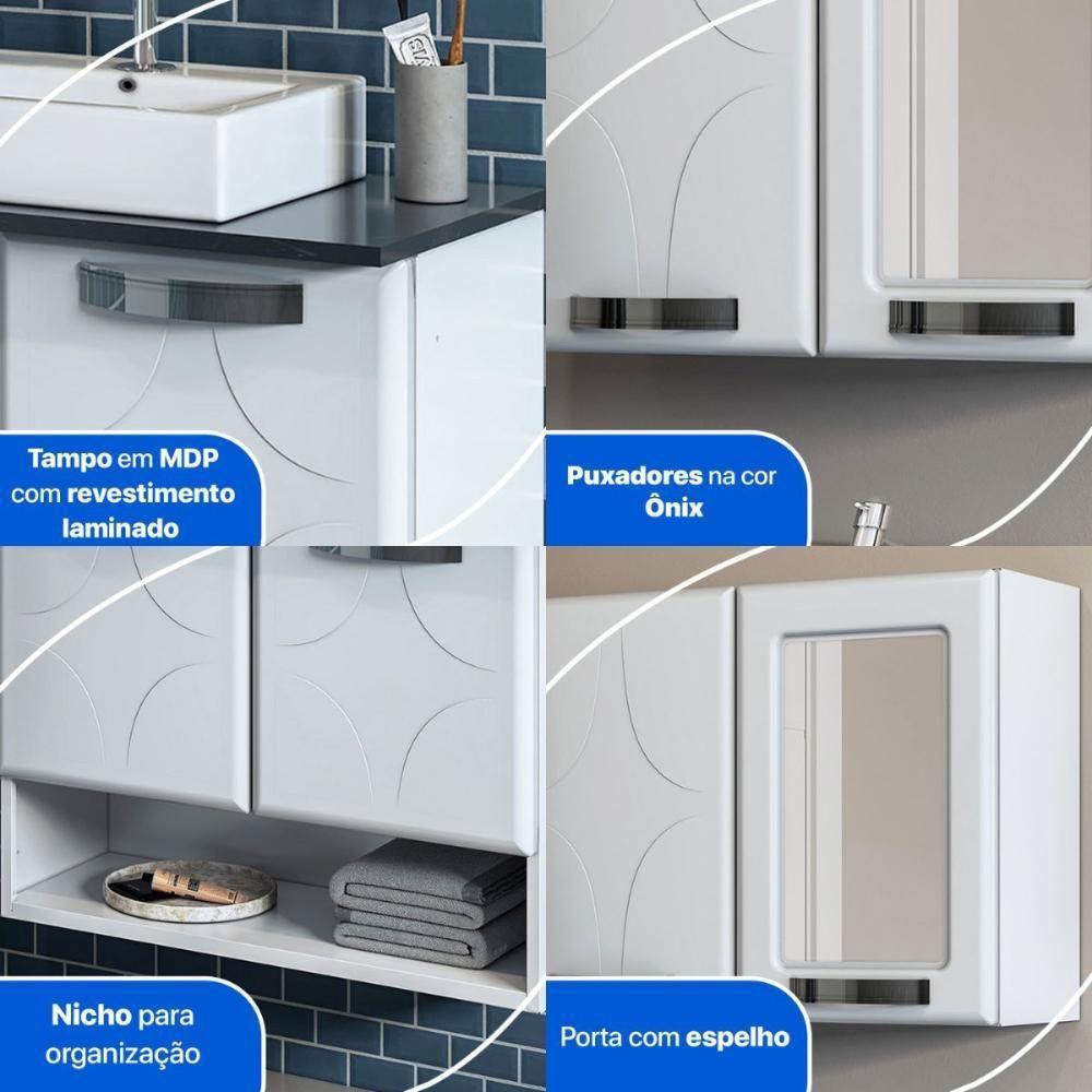 Conjunto Gabinete De Banheiro Com Espelheira Suspenso 70,5cm Multimóveis Cr10144 Branco - 3