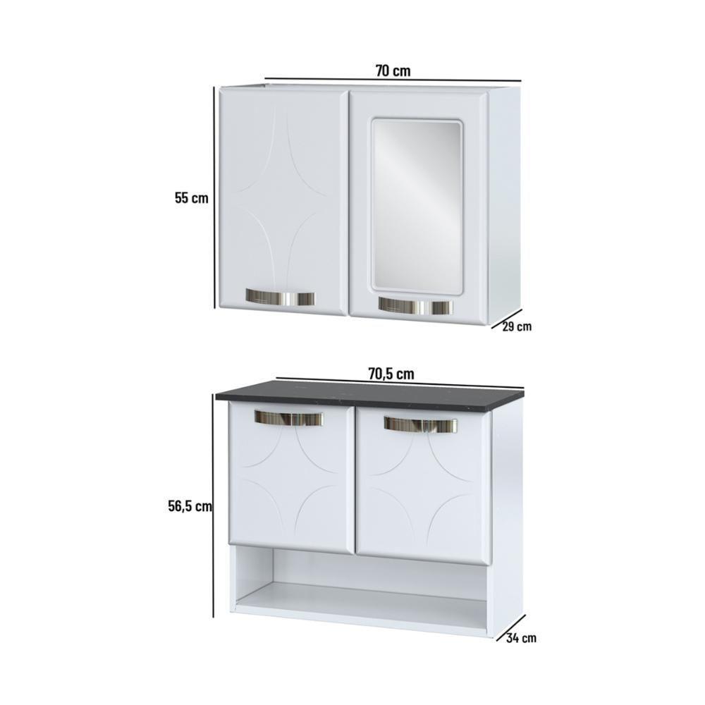 Conjunto Gabinete De Banheiro Com Espelheira Suspenso 70,5cm Multimóveis Cr10144 Branco - 4