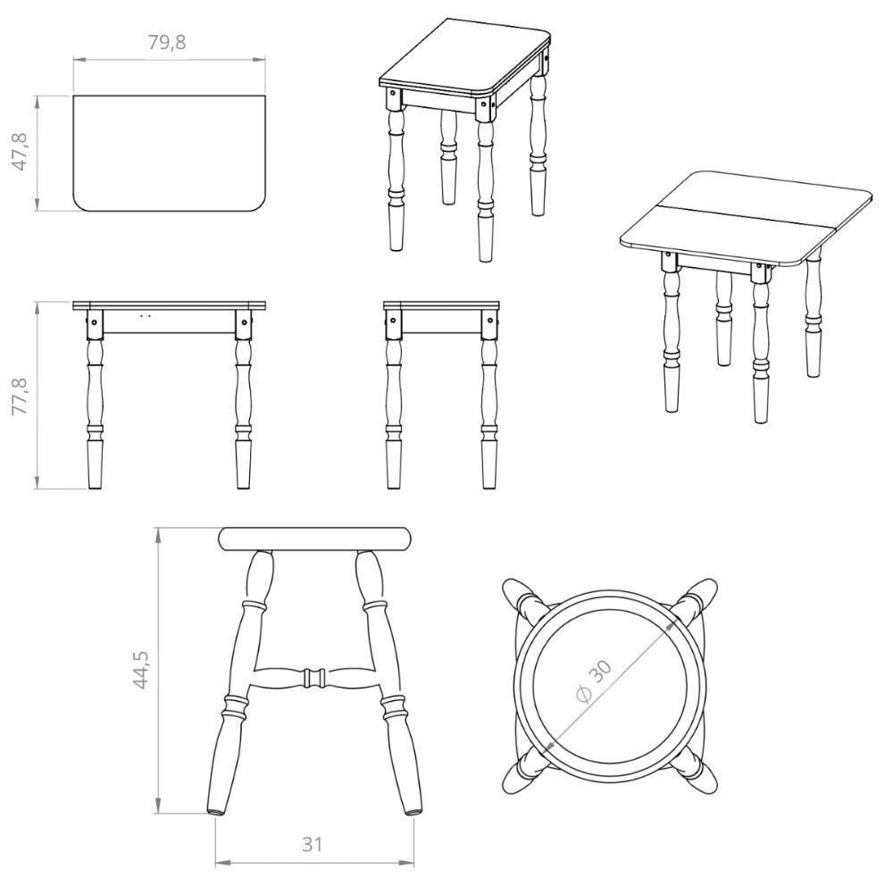 Conjunto Sala De Jantar Com Mesa Dobrável E 4 Banquetas Multimóveis Cr50117 Mel - 6
