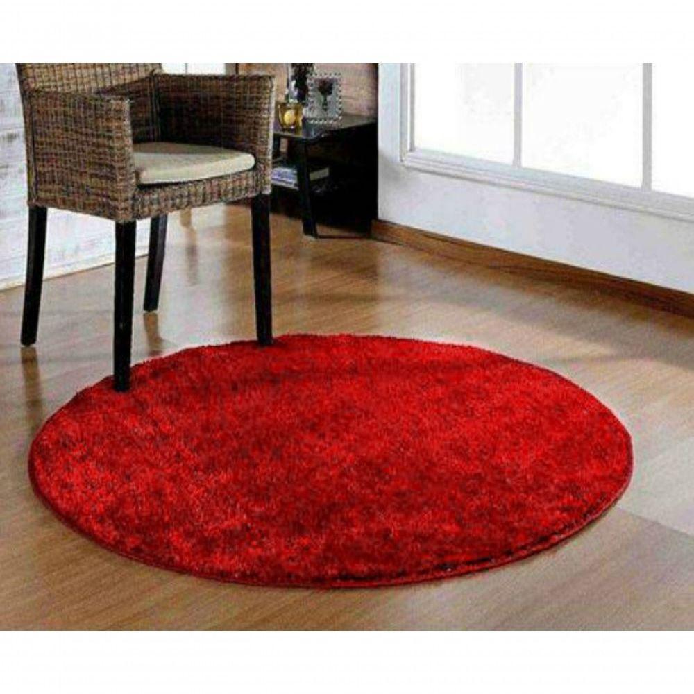 Tapete Sala Redondo 1,50 M Macio Antiderente Vermelho - 1