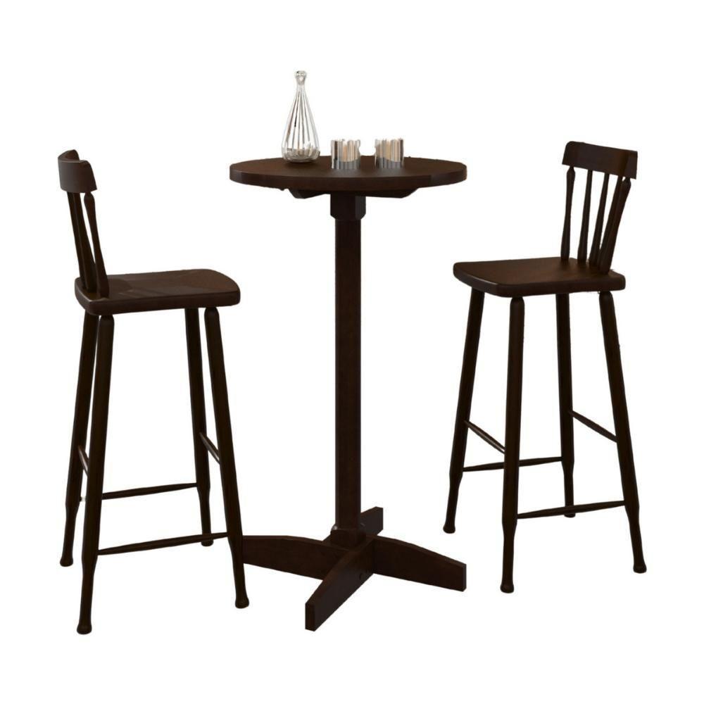 Conjunto Sala De Jantar-bar Com Mesa E 2 Banquetas Altas Cr50119 Castanho - 2