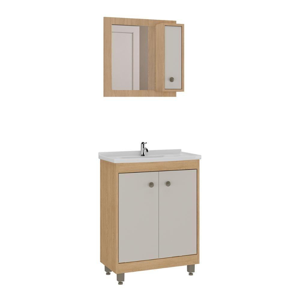 Gabinete De Banheiro Com Cuba E Espelheira 60cm Multimóveis Cr10133 Carvalho Nature-arenas - 2