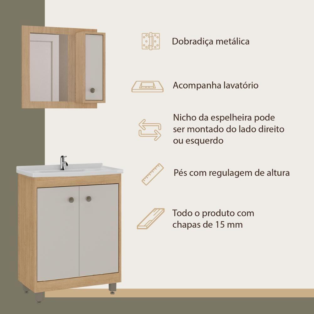 Gabinete De Banheiro Com Cuba E Espelheira 60cm Multimóveis Cr10133 Carvalho Nature-arenas - 3