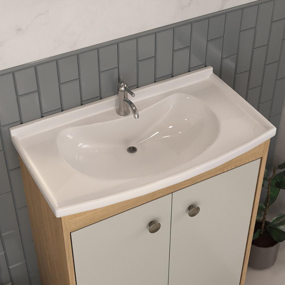 Gabinete De Banheiro Com Cuba E Espelheira 60cm Multimóveis Cr10133 Carvalho Nature-arenas - 6