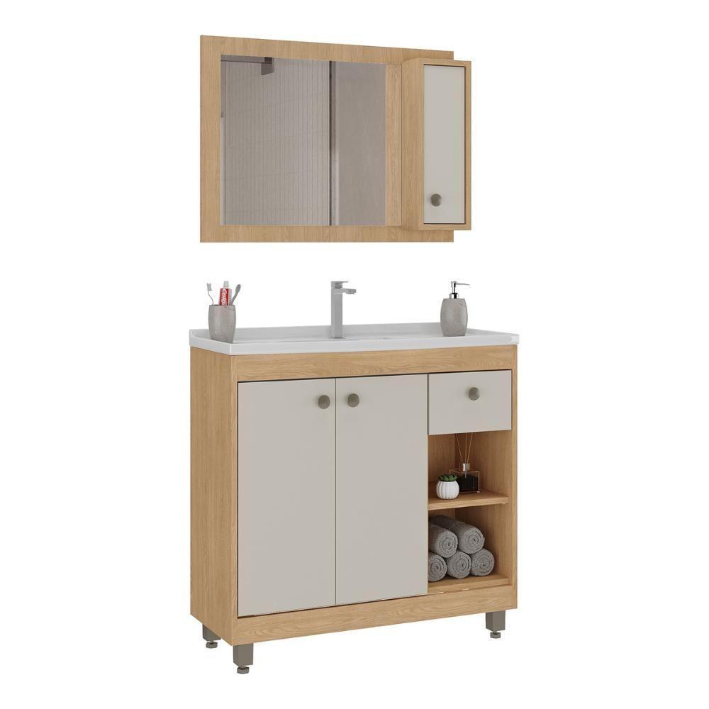 Gabinete De Banheiro Com Cuba E Espelheira 80cm Multimóveis Cr10134 Carvalho Nature-arenas - 7