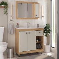 Gabinete De Banheiro Com Cuba E Espelheira 80cm Multimóveis Cr10134 Carvalho Nature-arenas - 1