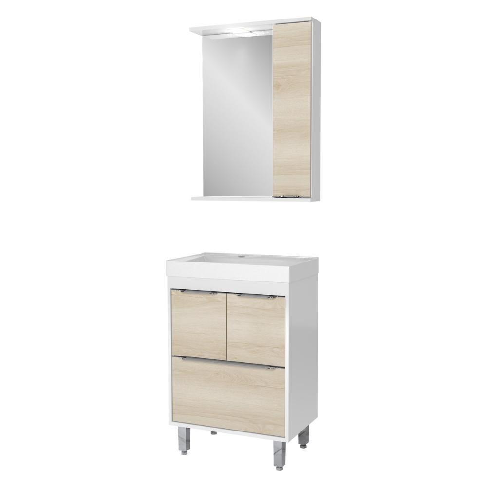 Gabinete De Banheiro Com Cuba E Espelheira Com Led 59cm Multimóveis Cr10130 Branco-legno Crema - 2