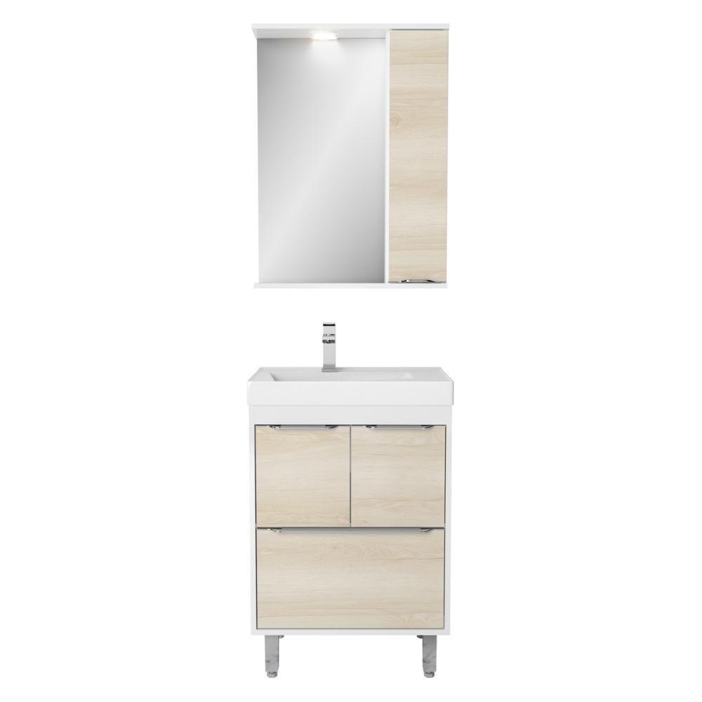 Gabinete De Banheiro Com Cuba E Espelheira Com Led 59cm Multimóveis Cr10130 Branco-legno Crema - 7