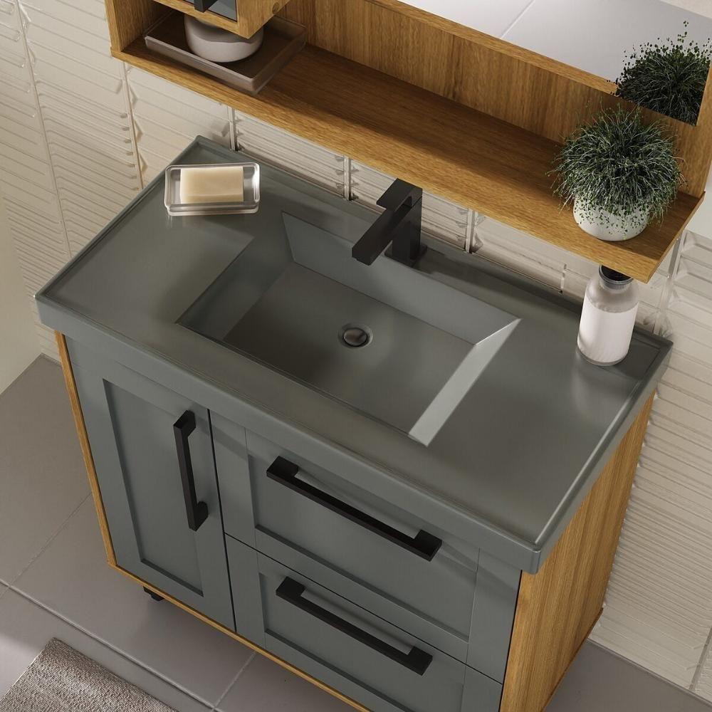 Gabinete De Banheiro Com Cuba E Espelheira Com Led 80cm Multimóveis Cr10140 Lâmina Mel-grafite - 6