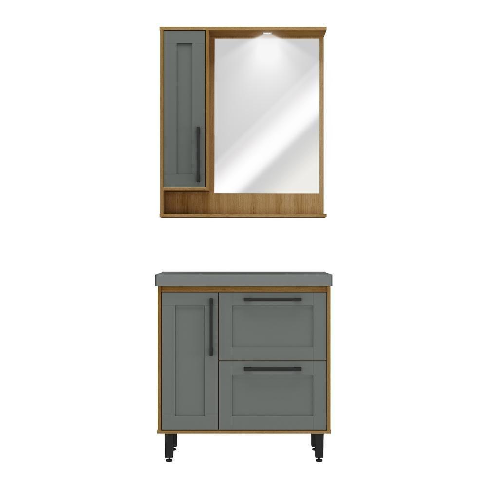 Gabinete De Banheiro Com Cuba E Espelheira Com Led 80cm Multimóveis Cr10140 Lâmina Mel-grafite - 7