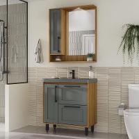 Gabinete De Banheiro Com Cuba E Espelheira Com Led 80cm Multimóveis Cr10140 Lâmina Mel-grafite - 1