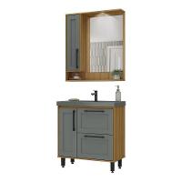 Gabinete De Banheiro Com Cuba E Espelheira Com Led 80cm Multimóveis Cr10140 Lâmina Mel-grafite - 2