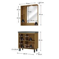 Gabinete De Banheiro Com Cuba E Espelheira Com Led 80cm Multimóveis Cr10140 Lâmina Mel-grafite