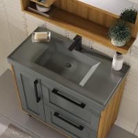 Gabinete De Banheiro Com Cuba E Espelheira Com Led 80cm Multimóveis Cr10140 Lâmina Mel-grafite - 6