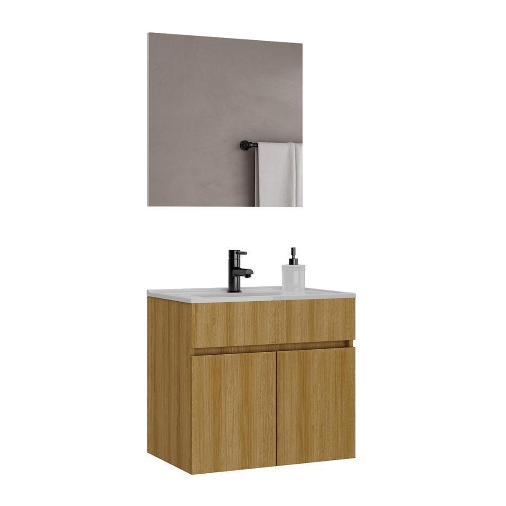 Gabinete De Banheiro Com Cuba E Espelheira Suspenso 60cm Multimóveis Cr10135 Lâmina Mel - 2