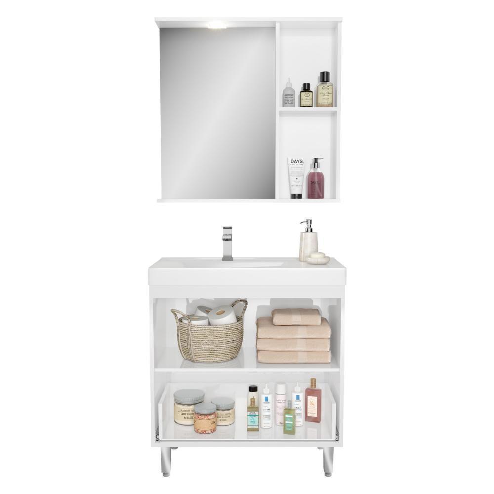 Gabinete De Banheiro Com Cuba E Espelheira Com Led 79,5cm Multimóveis Cr10131 Branco-legno Crema - 5