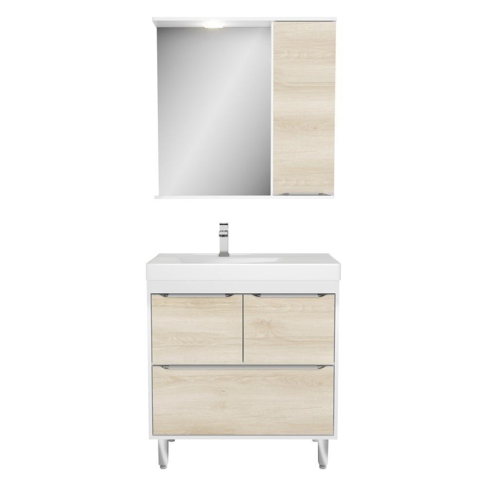 Gabinete De Banheiro Com Cuba E Espelheira Com Led 79,5cm Multimóveis Cr10131 Branco-legno Crema - 7