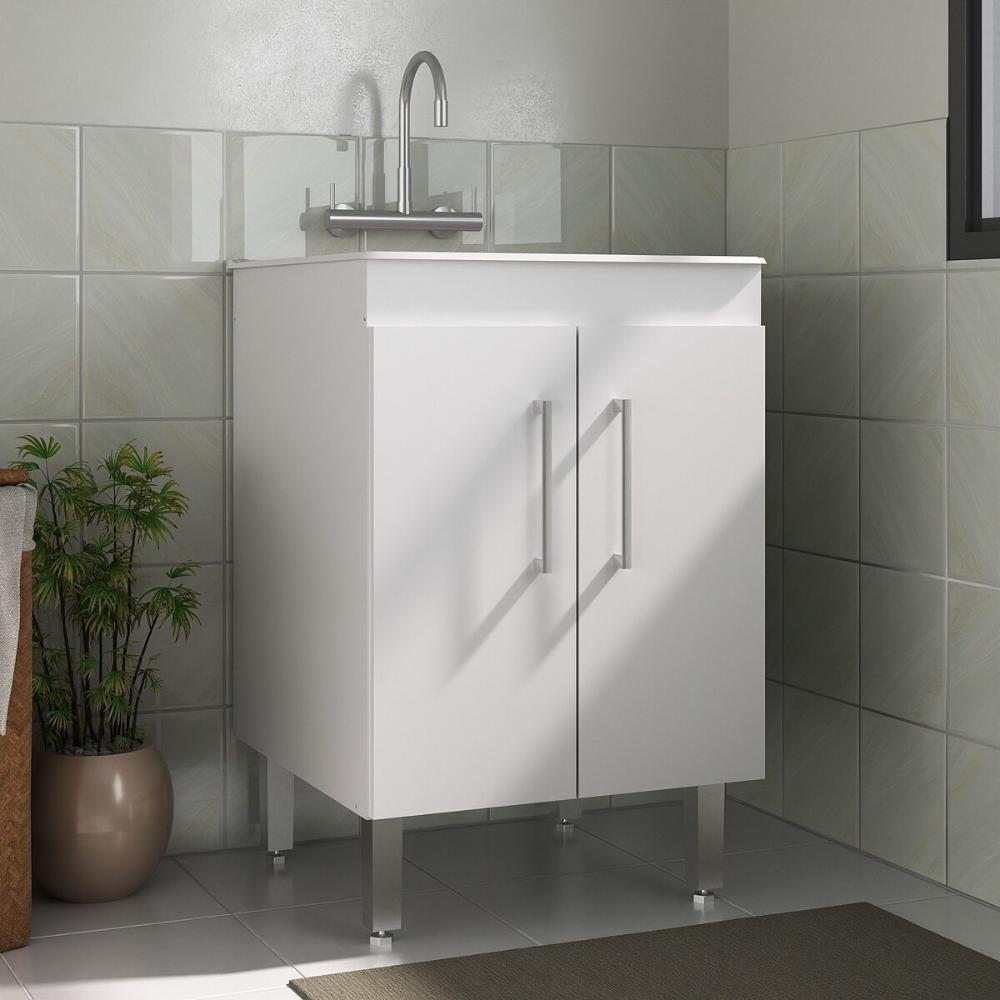 Tanque De Lavanderia 45 Litros Com Gabinete 2 Portas Multimóveis Cr30038 Branco - 1