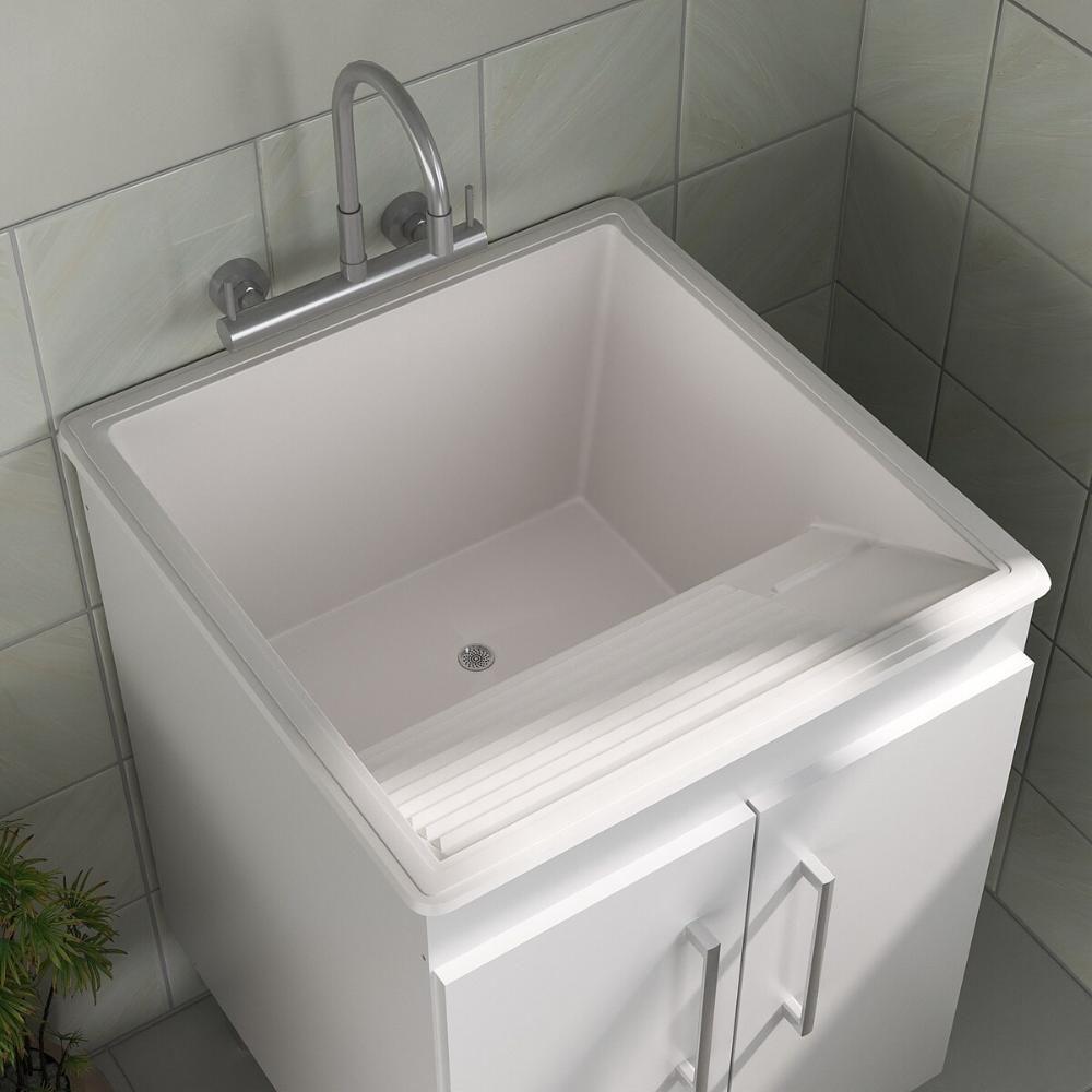 Tanque De Lavanderia 45 Litros Com Gabinete 2 Portas Multimóveis Cr30038 Branco - 2