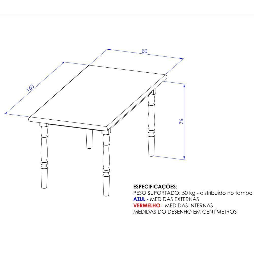 Mesa De Jantar Retangular 6 Lugares 160cm Multimóveis Cr50111 Branco-natural - 3