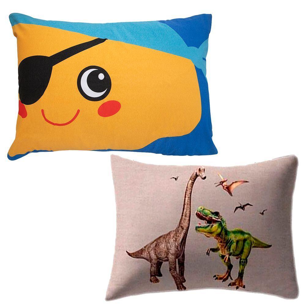 Kit Fronha Portallar Malha 100% Algodão Estampa Localizada Pirata E Jurasic (02 Unidades) Branco - 1