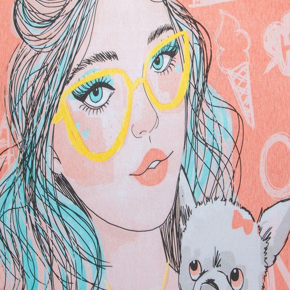 Fronha Portallar Malha 100% Algodão Estampa Localizada Girl óculos E Cachorro 48cmx68cm Branco - 2