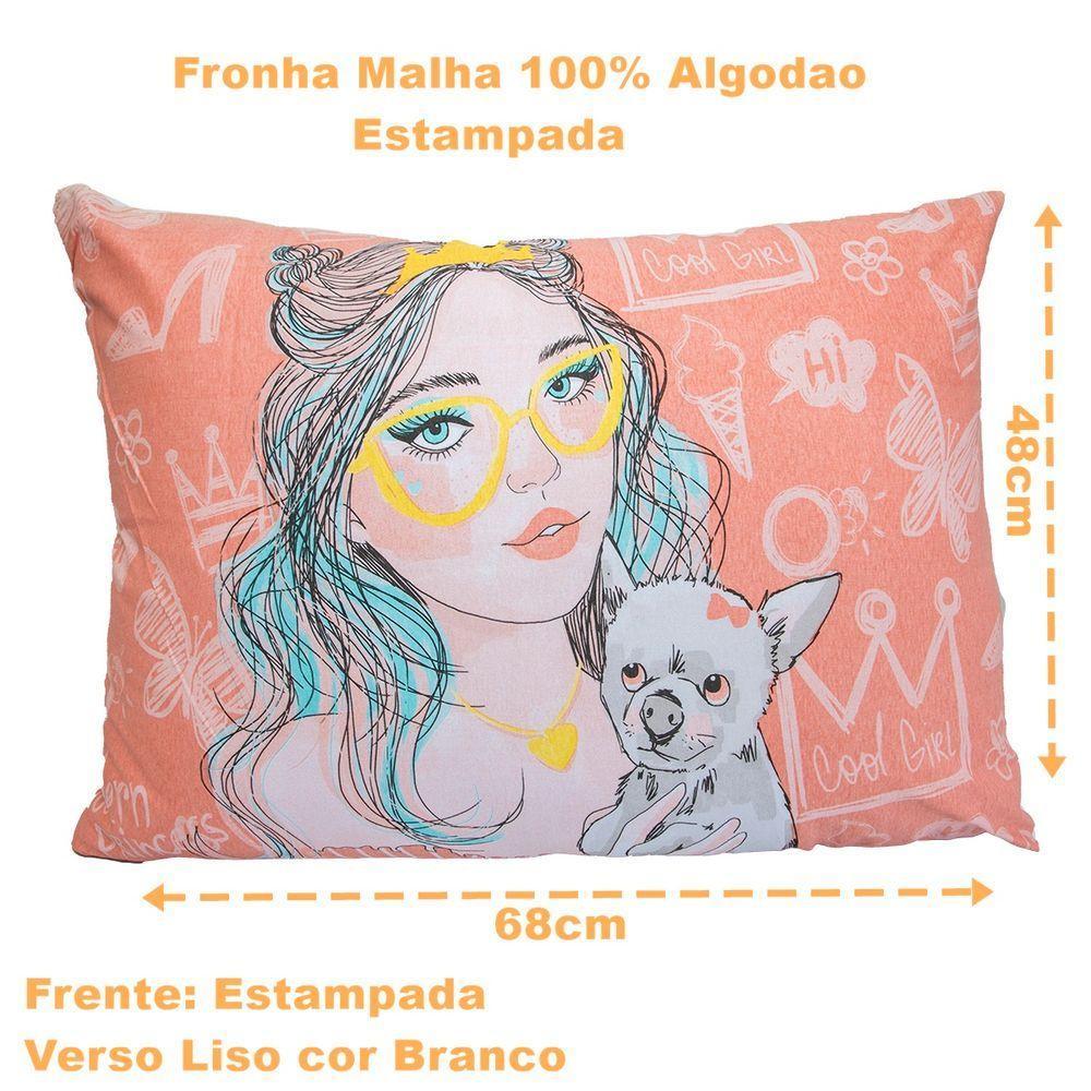 Fronha Portallar Malha 100% Algodão Estampa Localizada Girl óculos E Cachorro 48cmx68cm Branco - 3