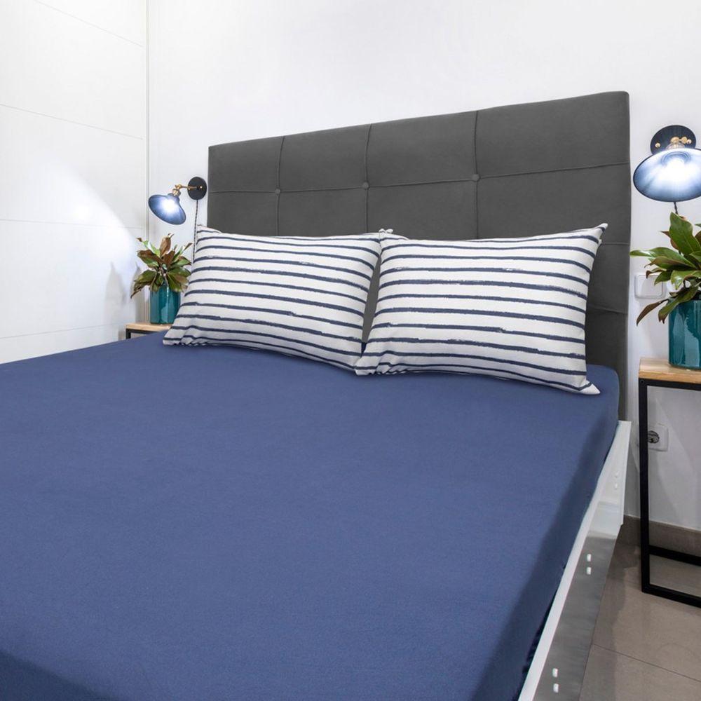 Jogo De Cama Portallar Queen Malha 100% Algodão Premiun Classic Paula 3 Peças Azul - 2