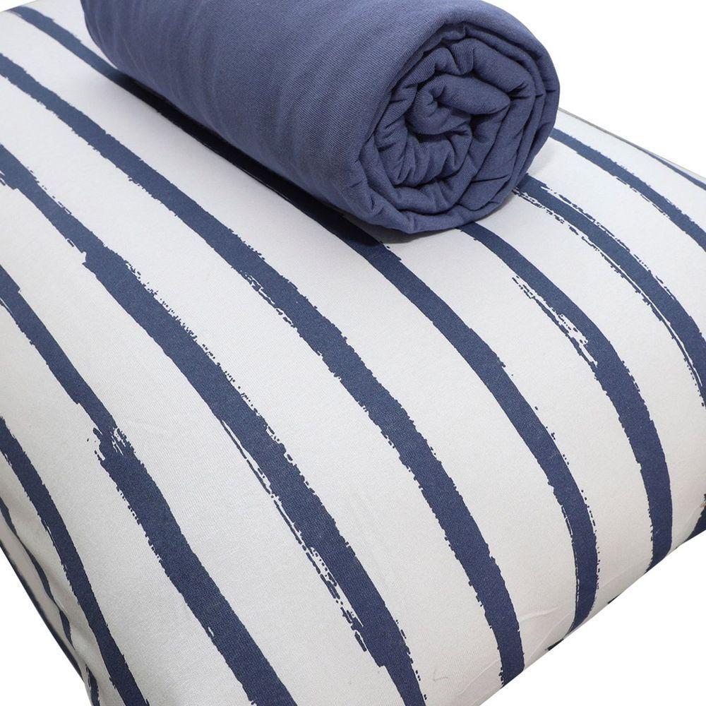 Jogo De Cama Portallar Solteiro Malha 100% Algodão Premiun Classic Paula 2 Peças Azul - 2