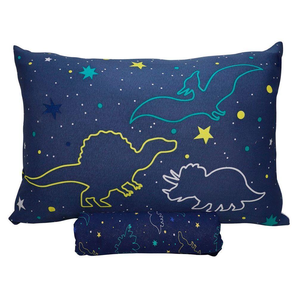 Jogo De Cama Portallar Solteiro Malha Mista Joy Dinossauros 2 Peças Azul - 1