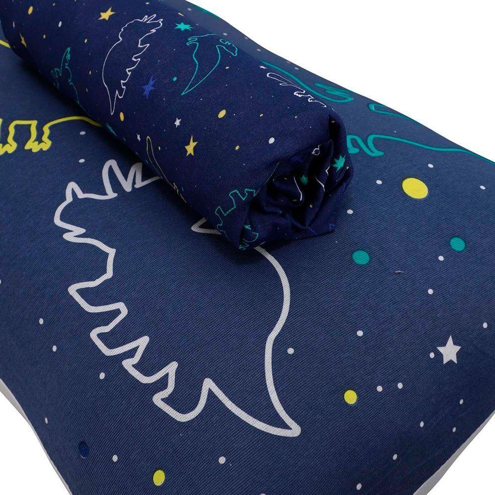 Jogo De Cama Portallar Solteiro Malha Mista Joy Dinossauros 2 Peças Azul - 5