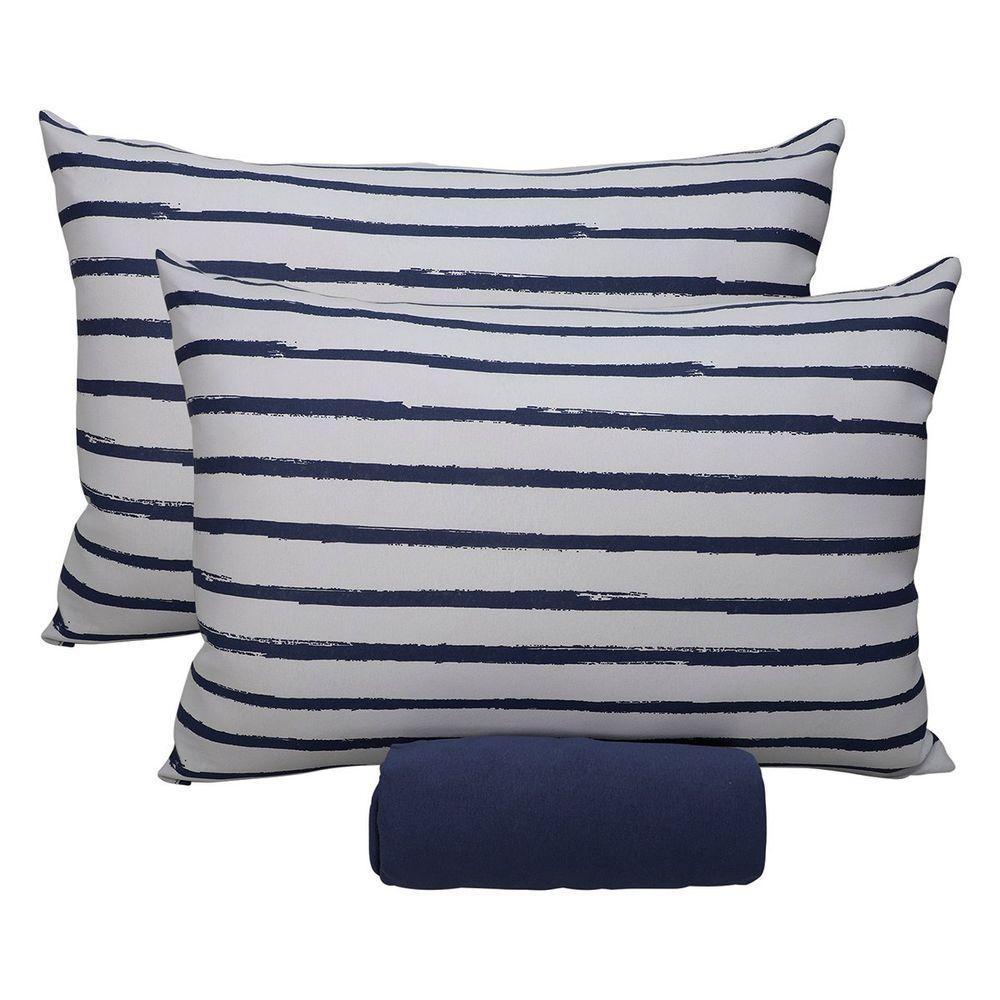 Jogo De Cama Portallar King Malha 100% Algodão Premiun Classic Paula 3 Peças Azul - 1