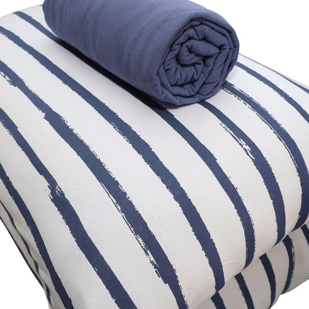 Jogo De Cama Portallar King Malha 100% Algodão Premiun Classic Paula 3 Peças Azul - 3