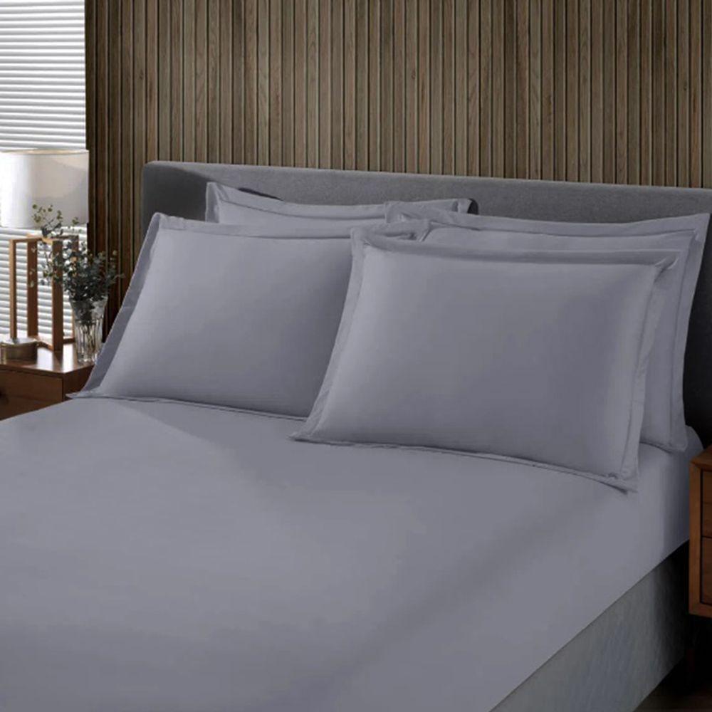 Jogo De Cama Buettner King Malha 100% Algodao Liso 3 Peças Image Cinza - 2