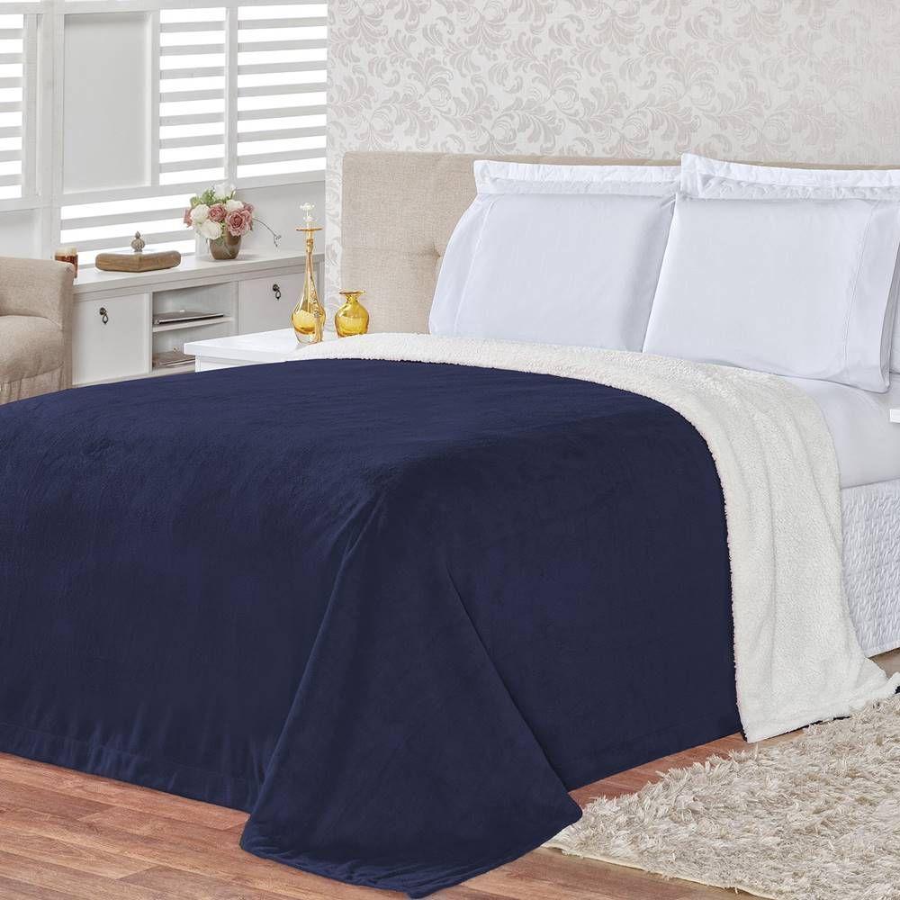 Cobertor Pele De Carneiro Sherpa Alaska King 01 Peça - Marinho - 1