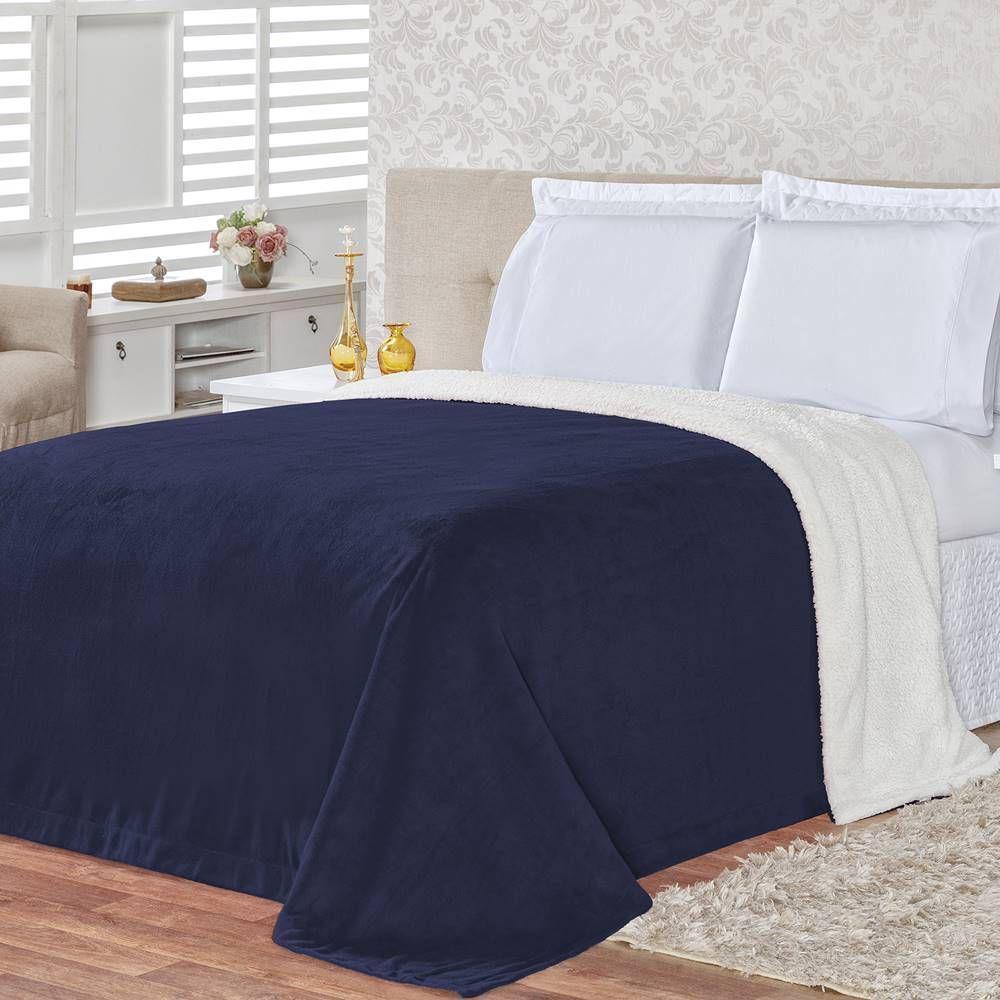 Cobertor Pele De Carneiro Sherpa Alaska King 01 Peça - Marinho - 4