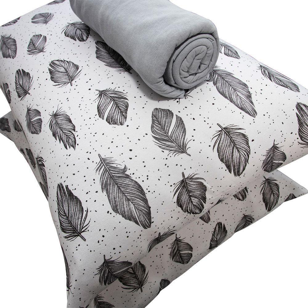 Jogo De Cama Queen Portallar Malha 100% Algodão Praga 3 Peças Cinza - 4