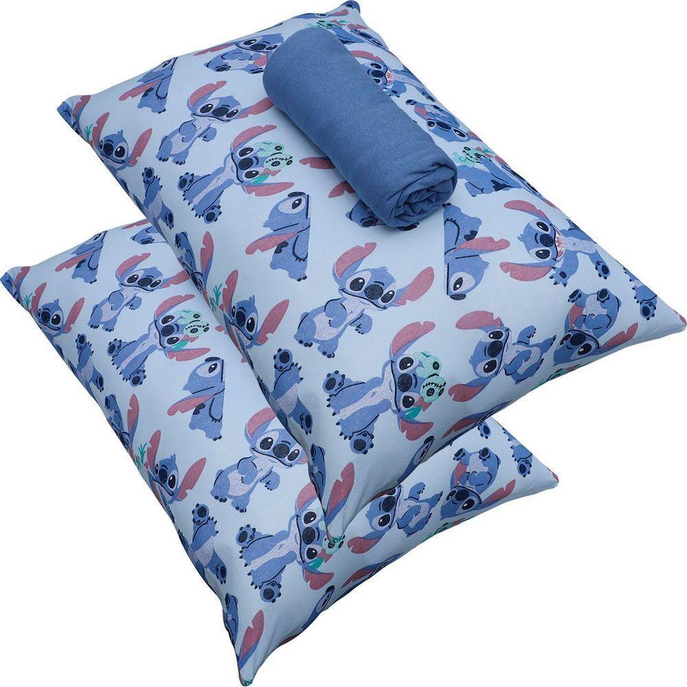 Jogo De Cama Portallar Casal Malha 100% Algodão Disney Mickey Stitch E Xepa 3 Peças Azul - 1