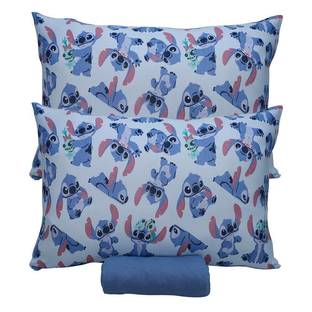 Jogo De Cama Portallar Casal Malha 100% Algodão Disney Mickey Stitch E Xepa 3 Peças Azul - 3