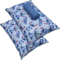 Jogo De Cama Portallar Casal Malha 100% Algodão Disney Mickey Stitch E Xepa 3 Peças Azul - 1